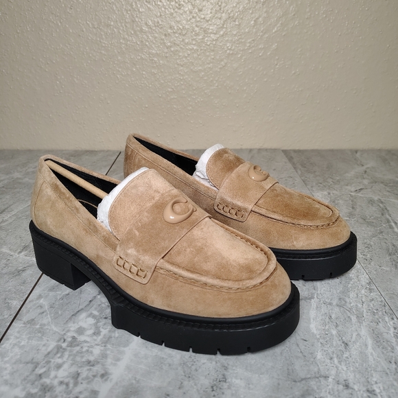 Coach Leah Suede Loafers Peanut Platform Lug Sole Size 6.5 B - Picture 2 of 12